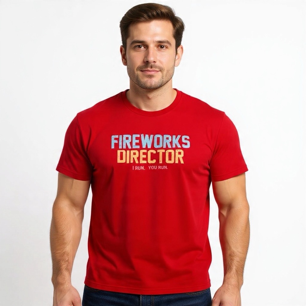 Funny “Fireworks Director I Run You Run” Red Graphic Tee Sz XL